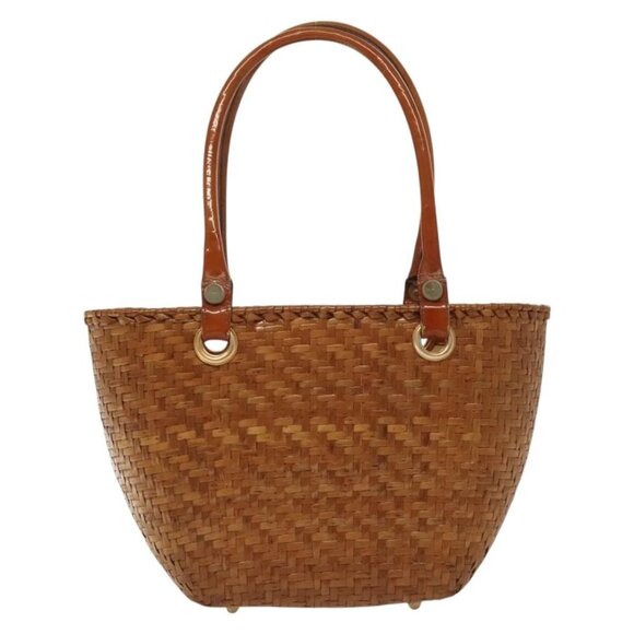 Salvatore Ferragamo Straw Bag Hand Bag Raffia Brown Gold Auth - Picture 9 of 15